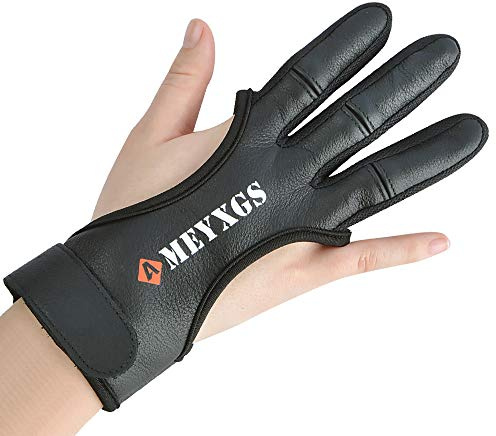 SHARROW Traditioneller Bogenschießen Schießhandschuh 3 Finger Handschuh Leder Fingerschutz Bogenhandschuh Schutzausrüstung für Bogensport Jagd(XL)