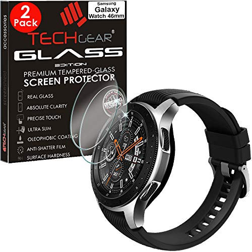 TECHGEAR [2 Pack Screen Protector fits Samsung Galaxy Watch 46mm - GLASS Edition Genuine Tempered Glass Screen Protector Guard Cover for Galaxy Watch 46mm, Smart Watch Fitness Activity Tracker
