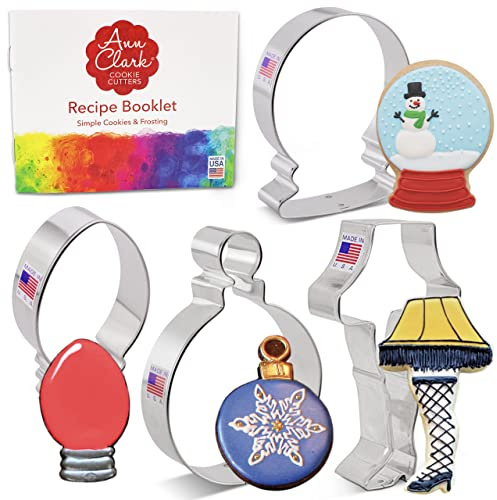 Christmas Cookie Cutters 4-Pc. Set Made in USA by Ann Clark, Snow Globe, Ornament, Light Bulb, Leg Lamp