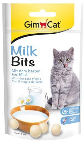 GimCat Milk Bits - Getreidefreier und vitaminreicher Katzensnack mit dem besten aus Milch - 8er Pack (8 x 40 g)