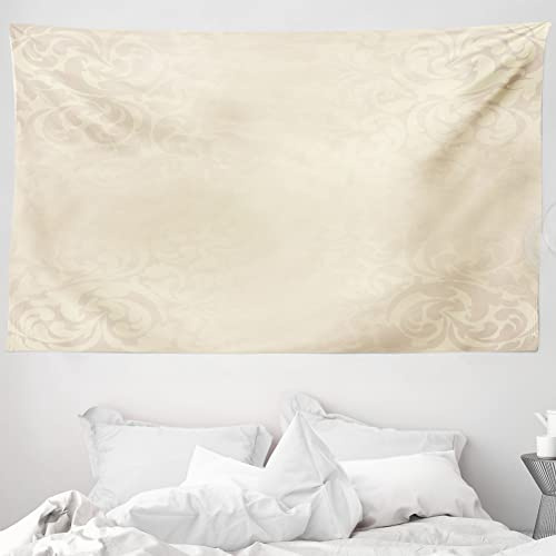 ABAKUHAUS viktorianisch Wandteppich und Tagesdecke, Monochrome Damast aus Weiches Mikrofaser Stoff Waschbar ohne Verblassen Digitaldruck, 230 x 140 cm,Creme