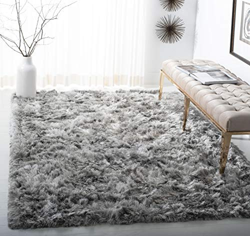 SAFAVIEH Ocean Shag Collection Area Rug - 8' Square, Silver, Handmade Solid, 2.4-inch Thick Ideal for High Traffic Areas in Living Room, Bedroom (OCG101G)
