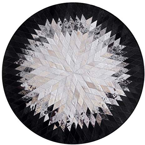 LHNLY-Teppiche Runder Patchwork-Rindslederteppich schwarz-weiß, 200cm