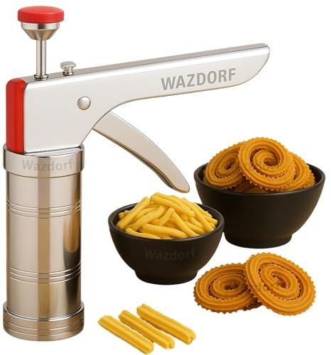 Wazdorf Stainless Steel Kitchen Press - 15 in 1 Jalies, Murukku, Cookies, Namkeen, Chakali, Sev, Farsan, Gathiya Maker