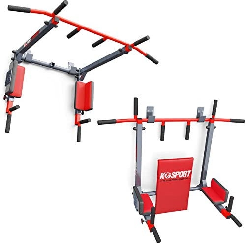 K-Sport: Klimmzugstange + Dip Station zur Wandmontage bis 150kg belastbar I Kraftstation mit PullUp Bar & Dip Stange I Kraftturm & Klimmzugturm, inkl. E-Book