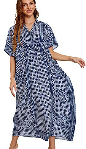 YOUKD Abito Estivo da Donna Lungo Caftano Maxi Bohemien Copricostume da Spiaggia Bikini Robe Loungewear Taglia Unica