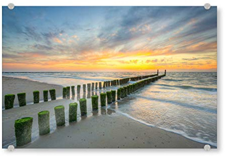 artboxONE Acrylglasbild 120x80 cm Natur Buhne am Strand in Domburg Bild hinter Acrylglas - Bild nordsee buhne domburg