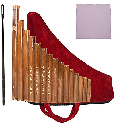 SOBW Paöte Pfeife aus Baus, 15 Pipe G Key Pan Flöte Baus Panpip Chinisch Holznd-Musikinstrument for Einsteir, Blas Instrument Hanbeit Musik
