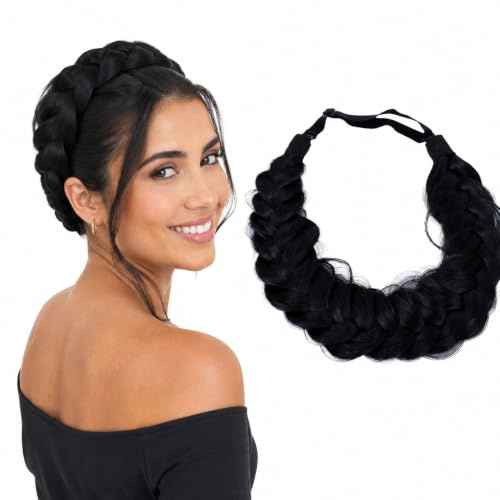 CAISHA Zopf Haarteil Haarband Stirnband Geflochten Schwarz HZ200