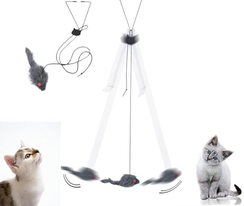 MEISO Interaktives Katzenspielzeug - 2 Stück Hängendes Spielzeug für Türrahmen, Selbstbeschäftigung Maus Türbehang, Hüpfendes Mäusespielzeug Dancer