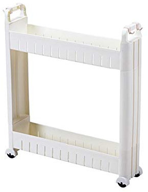 QINGXun 10 cm Breiter Küchen Lagerung, Küchenwagen Mit Rädern, Rollender Lagerwagen, Plastikschlanker Lagerwagen, Trolley -Karren for Küche, Zuhause, Schlafzimmer(2 Layers)