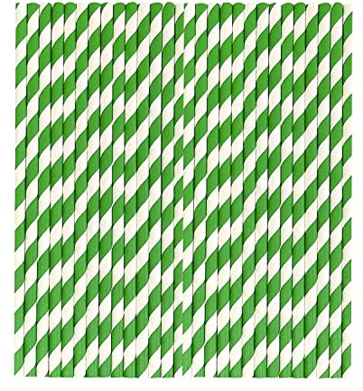 WedDecor Pack of 100 Disposable Paper Party Straws, Great for Drinking Cocktails, Cold Drinks & Alcohol Suitable to All Occasions & Weddings, Christmas, Parties, Green & White