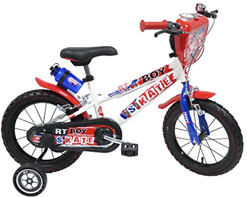skate-home Jungen Kinderfahrrad 16 Zoll Skate kinderrad16zoll, Weiß mit blauen und roten Aufklebern, 16''