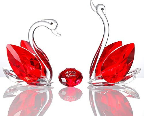 Ornalrist Set of 2 Crystal Red Swans 40th Anniversary Wedding Gifts for Parents Glass Animals Collectibles Figurines Keepsakes 40 Years of Marriage Presents for Couple Unique Ornament for Home Decor | Set of 2 Crystal Red Swans, 40 Years of Love Marriage Anniversary, for Parents Wife Husband Collectible Ornament Swans Decor