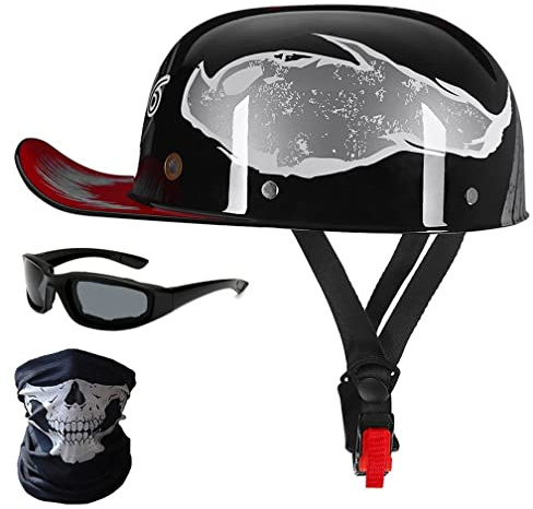 Motorrad-Halbhelme Mit Brille Und Gesichtsabdeckung, Retro-Schirmmütze Halbschale, Halbschalenhelm, DOT/ECE-geprüfter Vintage-Helm Im Deutschen Stil Für Männer Und Frauen (M/L/XL)