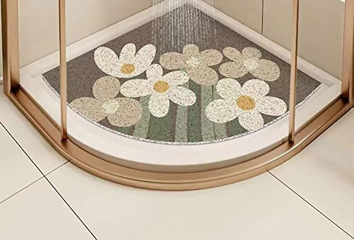 Eck-Duschmatte, Luffa-Badteppich, fächerförmig, gebogener Teppich für Innendusche, Viertelkreis-Badematten mit Ablauf, waschbare Badematte, rutschfest