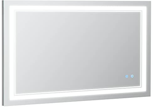 kleankin Badspiegel, Badezimmerspiegel mit LED-Beleuchtung, Wandspiegel mit Touchschalter, 3 Lichtfarben, Lichtspiegel IP44 Wasserdicht, 100 x 60 cm