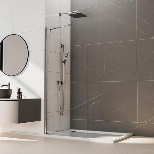 Duschwand Walk-In Dusche 77x195cm Seitenwand Glas Duschtür, Goezes Walk-in Duschabtrennung mit Stabilisator Walk in Duschtrennwand aus 6mm ESG Sicherheitsglas mit Nano beschichtung