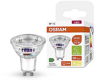 OSRAM Hocheffiziente PAR16 Reflektorlampe mit Energieeffizienzklasse B, Sockel GU10, 50W-Ersatz, 2W Nennleistung, 2700K (warmweiß), besonders stromsparend, klares Glas, nicht dimmbar 1er-Pack