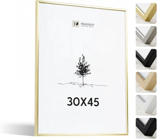 Heimlich Fotorahmen aus Aluminium – 30 x 45 cm, Gold | Heimlich® – Robuste Kleine Posterrahmen Aus Metall – Nur Wandhalterung