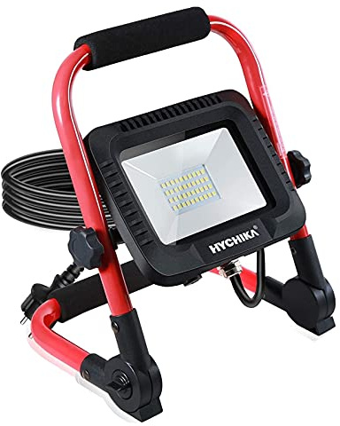 AMeLL LED Work Light 30W, HYCHIKA Job Site Lights 3000LM, IP65 Waterproof, 360°Rotation with Stand Foldable Construction Spotlight, 6500K Daylight White Suitable for Camping, Workshop,