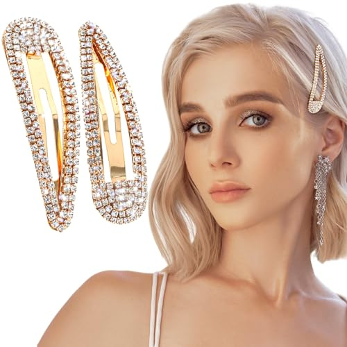 WLLHYF 2 pièces de pinces à cheveux en métal avec strass, épingles à cheveux brillantes, barrettes en cristal scintillantes, barrettes françaises en paillettes, pince à cheveux en forme de bec de