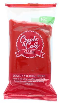 Create A Cake Ready To Roll Icing | Red Fondant Icing | Palm Free Sugar Paste For Cake Decorating, Cupcakes, Cookies, Cakes - 200g