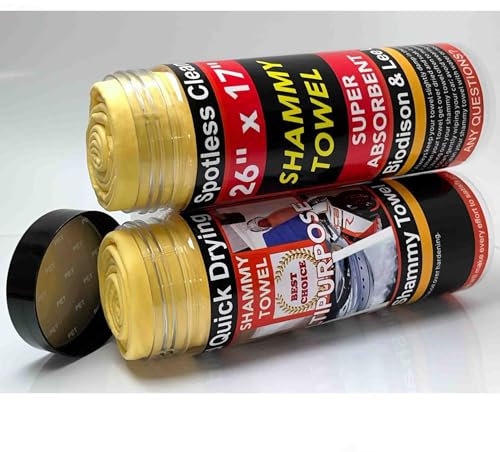 Premium Shammy Tuch zum Autotrocknen – 2 Stück (66 x 43,2 cm) – super saugfähiges synthetisches Fensterleder für das Auto – wiederverwendbares Auto-Trockentuch – kratzfreies Auto-Trockentuch (gelb und