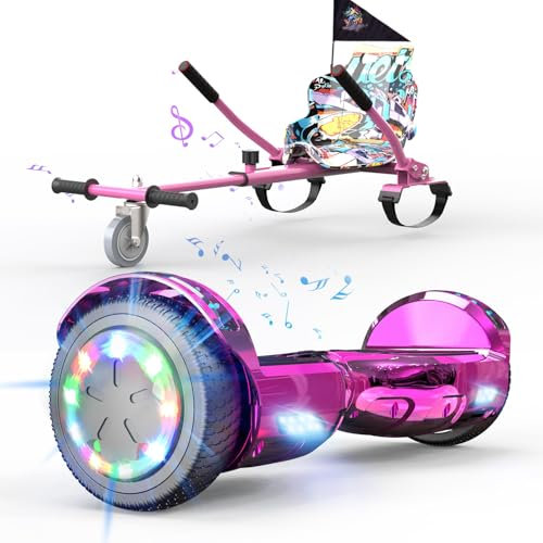 Hoverboards mit Hoverkart, 6,5 Self Balance Scooter für Kinder Jügen Erwachsene, Hoverboards mit Sitz, 4Ah Batterie, Skateboard mit Bluetooth& LED, Geschenk für Kinder Erwachsene