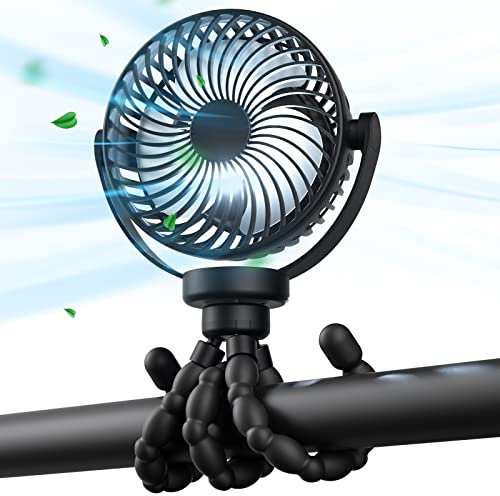 VOSFEEL-Ventilator Kinderwagen 5200mAh 20h Laufzeit,Kleiner Ventilator Baby USB 3 Lichtstufen 3 Geschwindigkeiten Leise ventilator für Kinderwagen Schlafzimmer Camping Büro Auto Reise