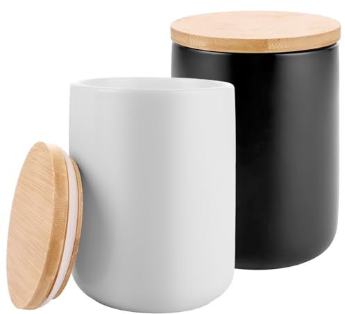 LDXDRU kaffeedose keramik, keramikdose mit Deckel, Tee, Zucker und Kaffeedosen, Vorratsdosen mit Deckel Luftdicht für kaffeepads aufbewahrung Deko Küche (Weiß+ Schwarz)