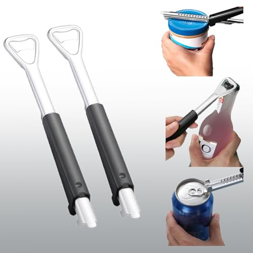Effortless Arthritis Jar Opener, New Multifunctional Can Opener Beer Bottle Opener Non-Slip Manual Lid Opener for Weak Hands Seniors (2Pcs, Black)
