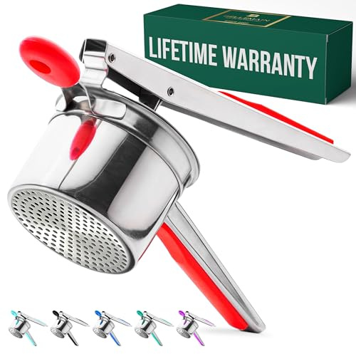 Bellemain 15 oz Large Potato Ricer | Heavy-Duty Stainless Steel Potato Ricer & Masher | Perfect for Mashed Potatoes | Ricer Kitchen Tool with Fixed Disc (Red)