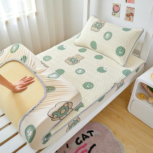 Cooles Latex-Spannbetttuch für Einzelbett, Sommer, kühles Unterlaken, waschbar, Matratzenbezug, Kinderzimmer, bedruckter Bettbezug mit Bären-Design, 90 x 190 cm (2 Stück)