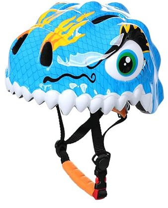 Kinder Fahrradhelm mit Herausnehmbares und Waschbares Futter | Niedliche 3D Dinosaurier Sicherheit Helm für Mädchen Jungen 3-9 Jahre | Atmungsaktive Kinderhelm für Fahrrad Skateboard Scooter (Blau)