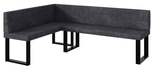 MEBLINI Eckbank für Esszimmer - Küchenbank - Essecke - Sitzecke Küche - Peter - U-Beine 142x196x87cm Links - Dunkelgrau Samt