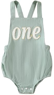 MAHUAOYIXI Baby Boy 1st Birthday Outfit Letter Embroidery Sleeveless Romper Infant Baby Bodysuits Birthday Gift for Toddler Baby Boys (Green, 12-18 Months)