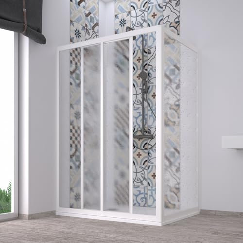 Box doccia angolare Acril in Acrilico con profili in PVC apertura centrale riducibile Made in Italy (Bianco, 90x140 cm)
