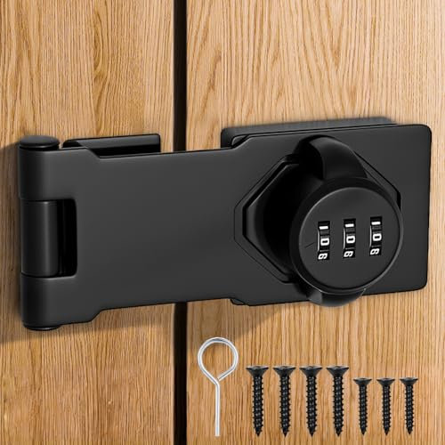 4.5Inch Cabinet Password Hasp Lock 3-Digit Combination Door Lock Internal, Secure Combination Latch Locks for Small Doors Sheds Cupboards Drawers, Keyless Hasp Latch
