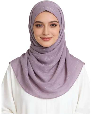 JUMISEE Sparkly Rhinestone Hijab Scarf for Women Glitter Wrinkle Chiffon Muslim Instant Hijab Long Scarves Head Wrap Shawls