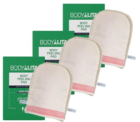 BodyLita Body Peeling Pad, Double Sided Exfoliating Mitt for Shower and Bath, Exfoliating Glove for Massage and Dead Skin Remover for Body (Pack of 3)