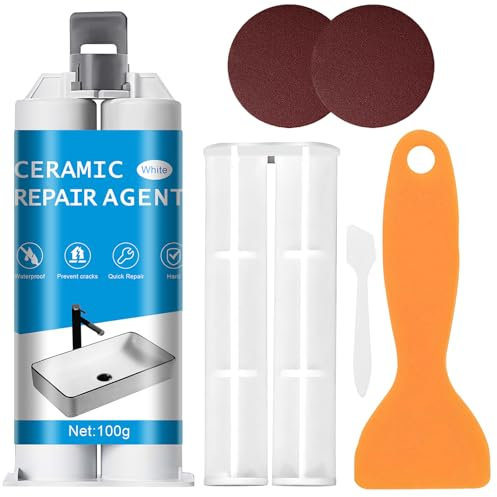 Kit di riparazione piastrelle bianco 100 g – Kit di riparazione universale per ceramica, vasche da bagno, lavandino, tenuta di graffi, fori, crepe in smalto, porcellana e acrilico