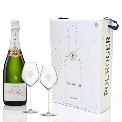 Pol Roger Brut Reserve Champagne Two Glass Gift Set 75cl | Wine Gifts for Him, Her, Birthdays, Christmas, Corporate, Mothers Day, Fathers Day