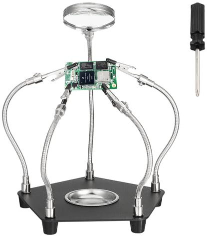 Gueenky Dritte Hand Löten, Löthilfe Helfende Hand mit 3X Lupe Platinenhalter zum Löten Four Arms Helping Hands Lötstation Löthilfe Dritte Hand zum Löten von Elektronik Reparatur Schmuck Handwerk