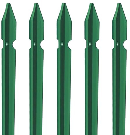 M.P. Metalli - Palo a T in ferro plastificato per recinzione - colore verde H. 250 cm - Tutte le misure - Ultra strong e resistente | Set da 5 pezzi | Made in Italy
