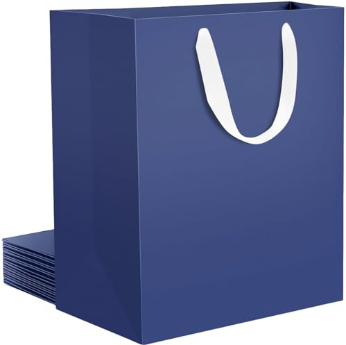 EUSOAR Papiertüten Dunkelblau - 10 Pack Groß Geschenktaschen L 25x13x32cm - 230GSM Papier Tüten mit Henkel - Blau Gift Bags für Party Geburtstag Verpackungstüten