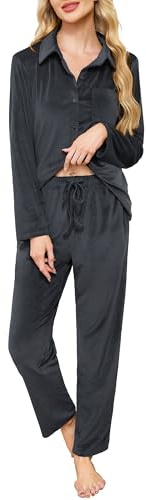 Wikoan Pigiami Donna Lungo da Donna Pigiama Set per Invernale | Maglione Caldo in Pile Lato e Pantaloni Lunghi