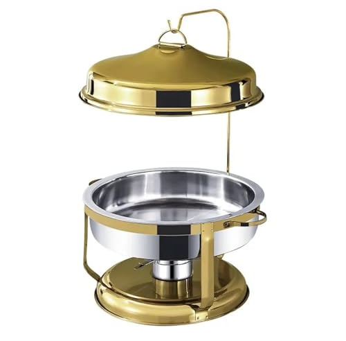 Chafing Dish Buffet Set Round Large Capacity 9L Hanging Type Chafing Dish Buffet Set with Hammered Hanging Silver And Golden Buffet Stove Chafer (Gold)