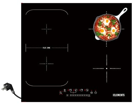 Induktionskochfeld 60 cm, Anti Scratch, Kratzbeständig, Warmhaltefunktion, Induktionskochfeld 4 platten, Flexzone, Autark, 7400 Watt, Rahmenlos, Touch-Bedienung, Kindersicherung (59 cm mit Stecker)