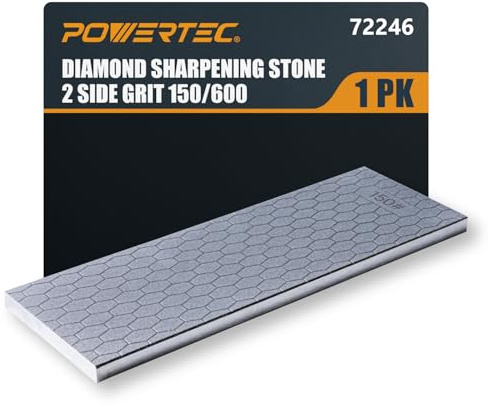 POWERTEC Diamond Sharpening Stone, 150/600 Dual Grit Diamond Knife Sharpener, 8 inch Honing Stone with Non-Slip Base for Pocket Knife, Scissor, Chisels, Blades, Woodworking (72246)